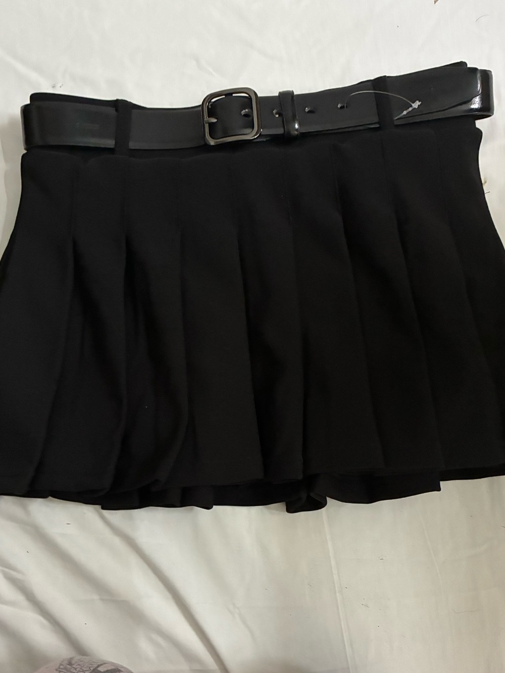 Classic Black Pleated Mini Skirt with Waist Belt